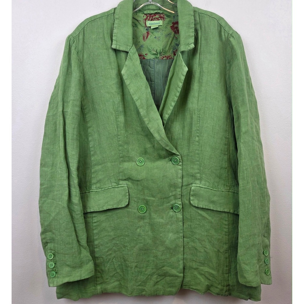 Sundance Women XXL Green 100% Linen Double Breasted Blazer Fully Lined